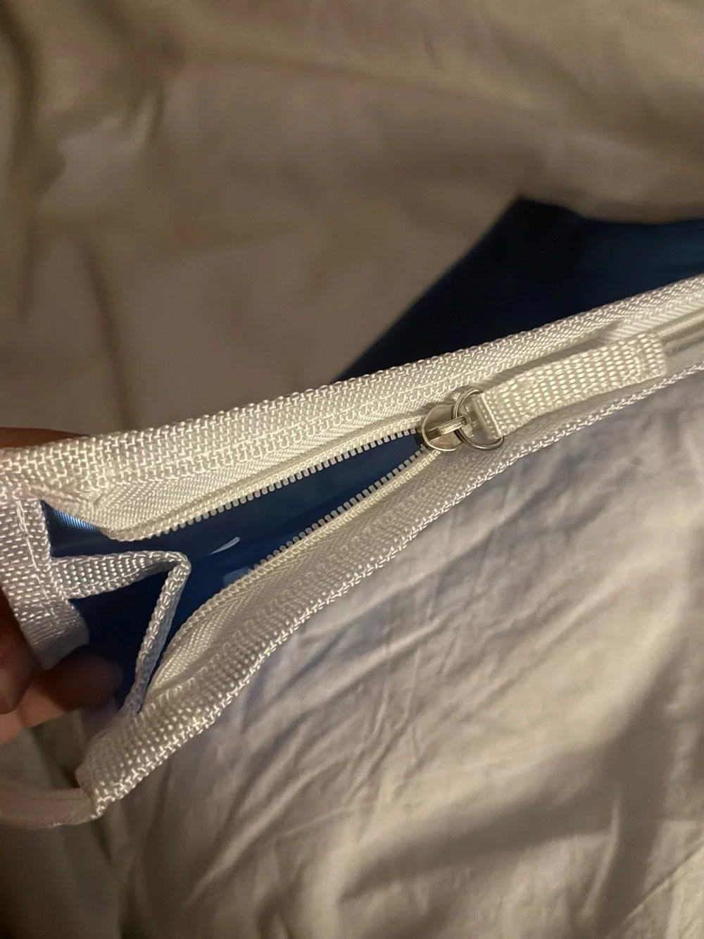 Avon Blue Clear Toiletry Pouch with White Trim